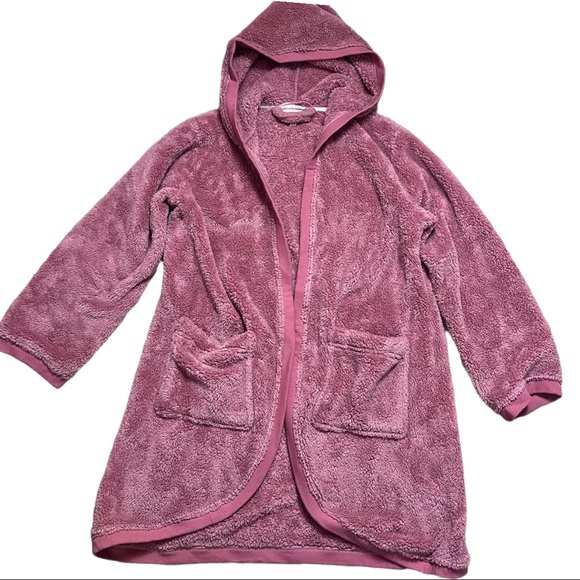 COZY ALL DAY Pink Furry Hooded Robe, Cardigan Loungewear Women’s Size S/M